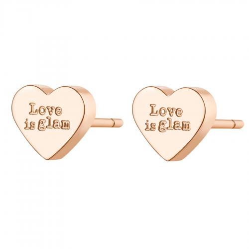 Orecchini dorati rosa serie Click con cuore "Love is glam"