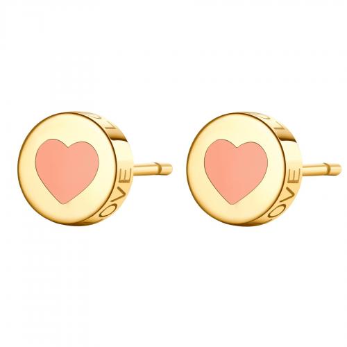 Orecchini dorati serie Click tondi con cuore arancio