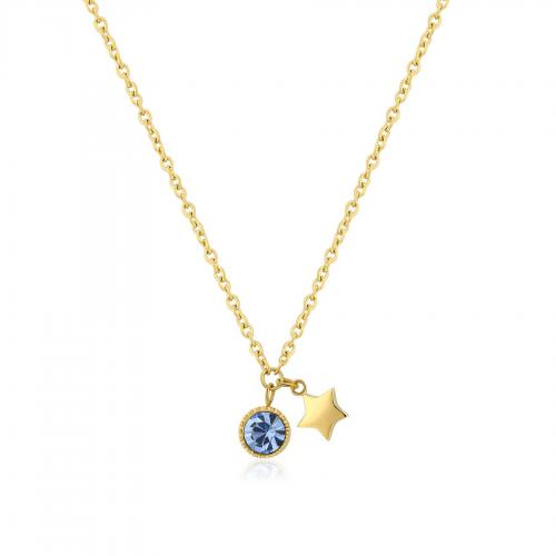 Collana dorata serie Lucky Light con stella e cristallo azzurro