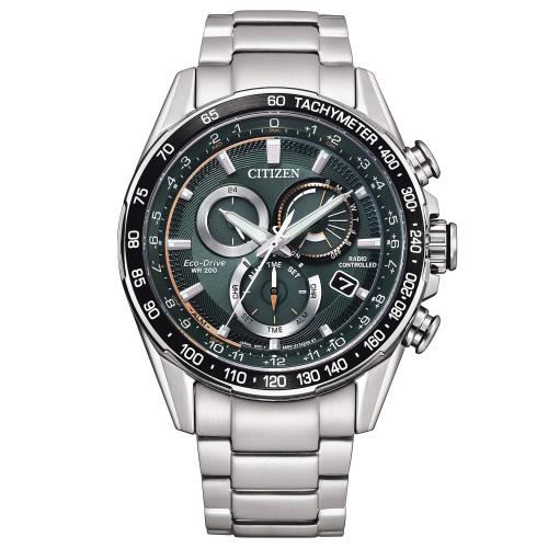 Cronografo Eco-Drive radiocontrollato, quadrante verde