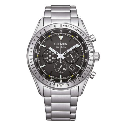 Cronografo Eco-Drive in acciaio, quadrante nero