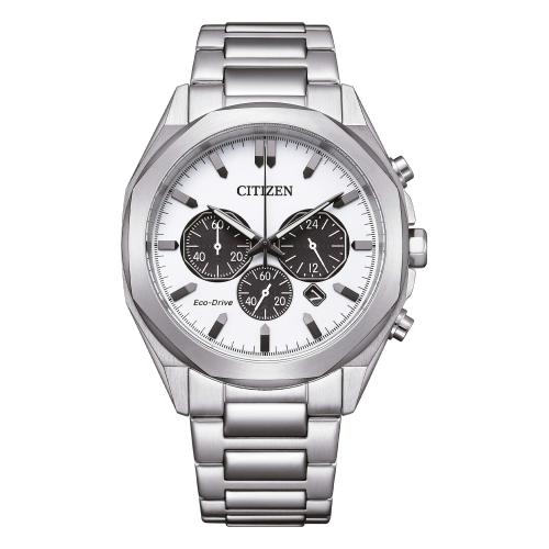 Cronografo Eco-Drive in acciaio, quadrante bianco/nero