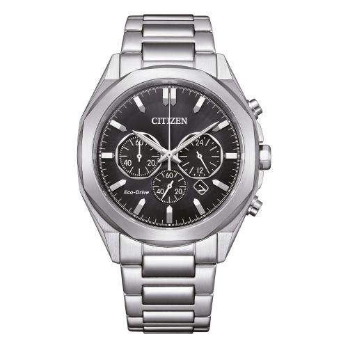 Cronografo Eco-Drive in acciaio, quadrante nero