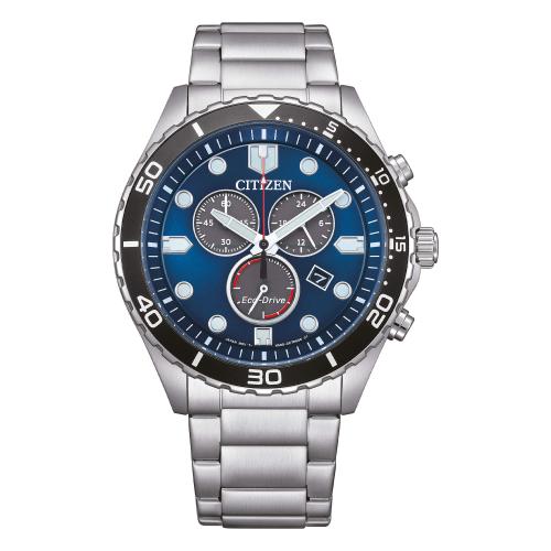 Cronografo Eco-Drive in acciaio, quadrante blu