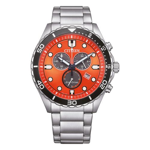 Cronografo Eco-Drive in acciaio, quadrante arancione