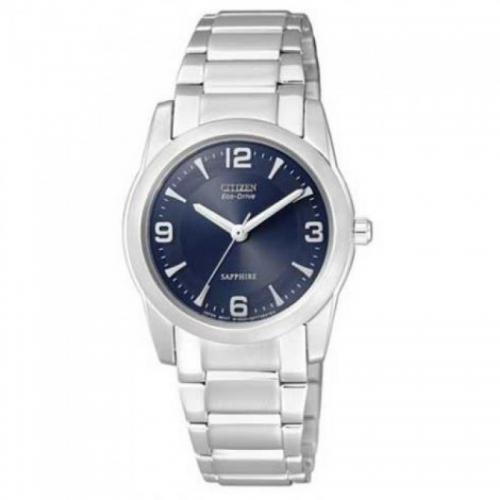Eco-Drive solo tempo donna in acciaio, quadrante blu