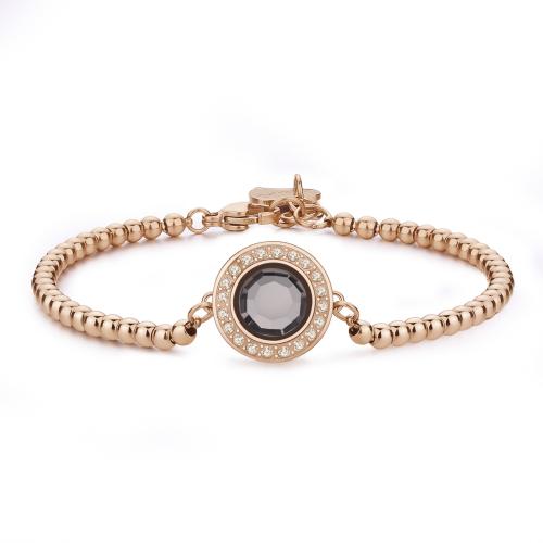 Bracciale a palline dorato rosa serie Luna con cristallo grigio