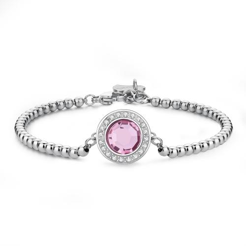 Bracciale a palline serie Luna con cristallo rosa
