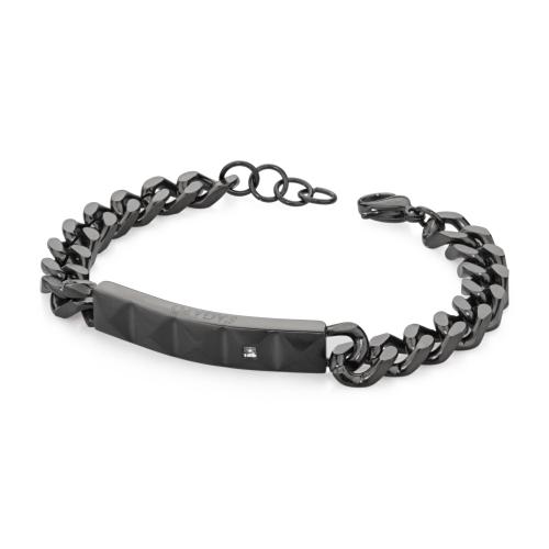 Bracciale nero serie Cave con piastra