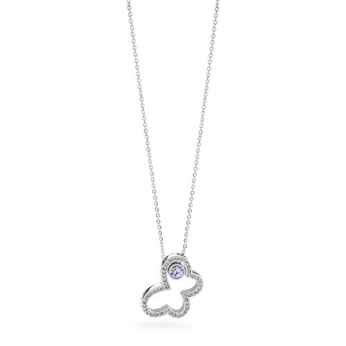 Collana serie Spring con farfalla e cristallo lilla