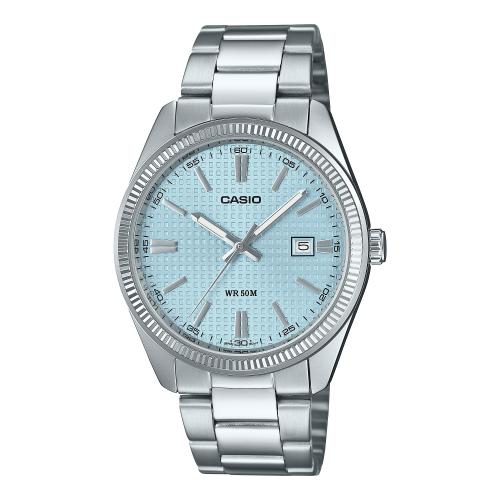 Orologio analogico uomo acciaio, quadrante azzurro