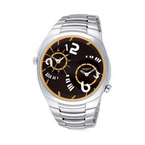 Dual time in acciaio, quadrante nero