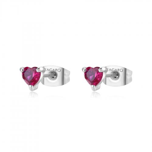 Orecchini serie Dazzly con cristallo a cuore fuxia 5 mm.