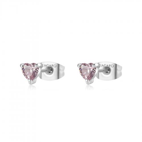 Orecchini serie Dazzly con cristallo a cuore rosa 5 mm.