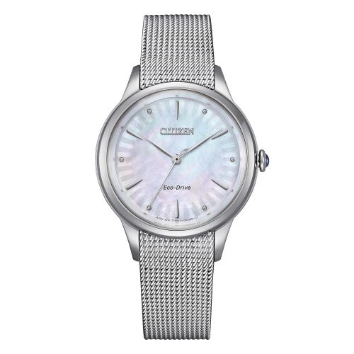Eco-Drive serie Lady Gerbera, maglia Milano, quadrante madreperla