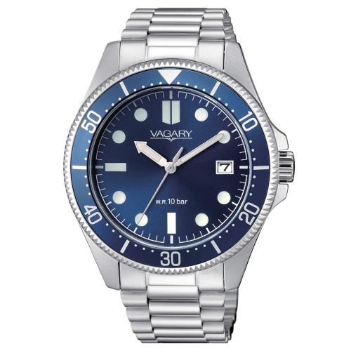 Solo tempo in acciaio, 41 mm., quadrante blu