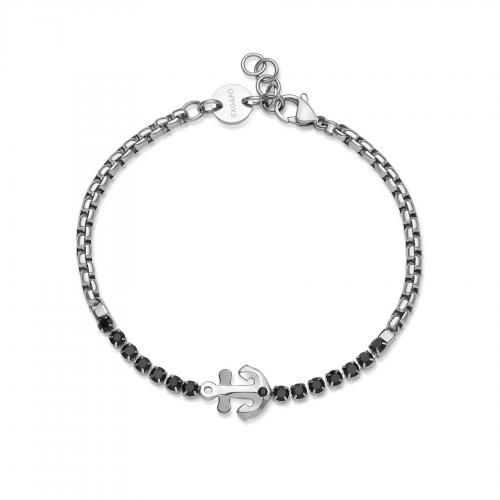 Bracciale serie Nautika con ancora e cristalli neri