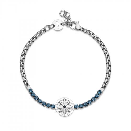 Bracciale serie Nautika con rosa dei venti e cristalli blu