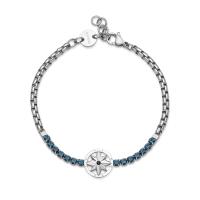 Bracciale serie Nautika con rosa dei venti e cristalli blu