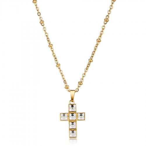 Collana dorata serie Arcadia con croce con cristalli