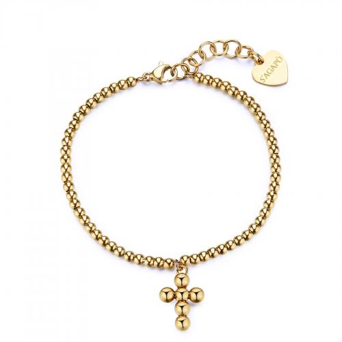 Bracciale dorato serie Arcadia a palline con croce