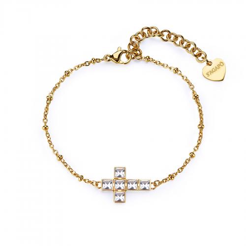 Bracciale dorato erie Arcadia con croce con cristalli