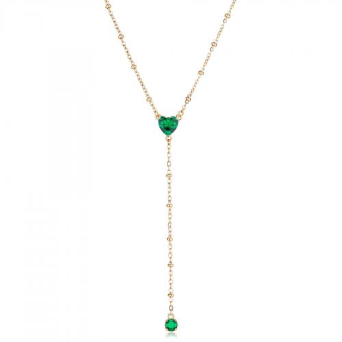 Collana cravattino dorata serie Dazzly con cristalli verdi