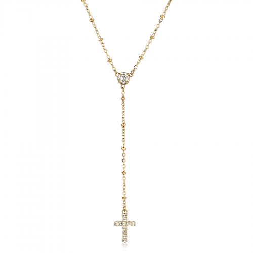 Collana cravattino dorata serie Dazzly con croce