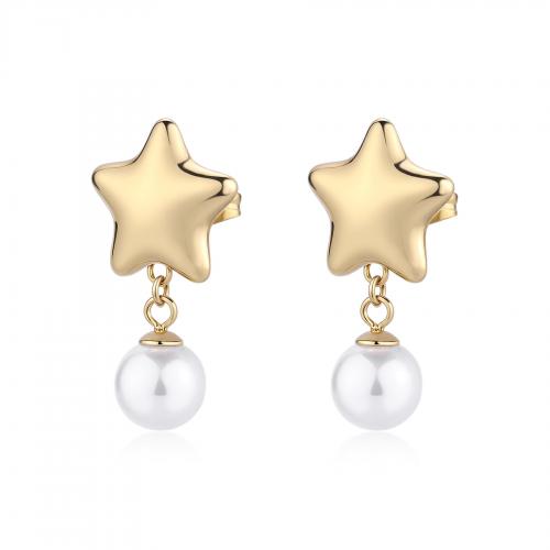 Orecchini dorati serie Stellar a stella con perla pendente