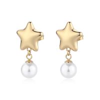 Orecchini dorati serie Stellar a stella con perla pendente