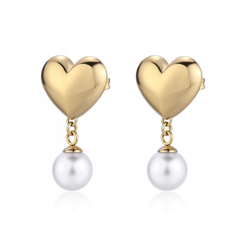 Orecchini dorati serie Stellar a cuore con perla pendente