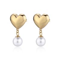 Orecchini dorati serie Stellar a cuore con perla pendente