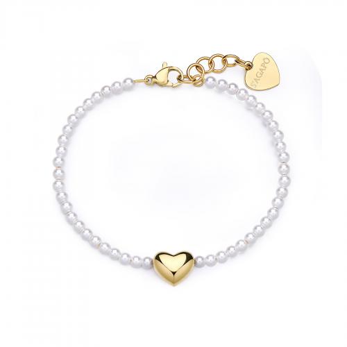 Bracciale dorato di perle serie Stellar con cuore