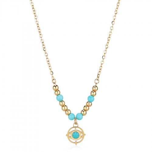 Collana dorata con ciondolo evil eye ed elementi in turchese