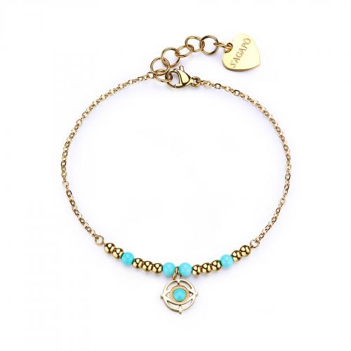 Bracciale dorato con ciondolo evil eye ed elementi in turchese