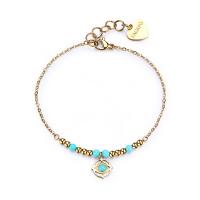 Bracciale dorato con ciondolo evil eye ed elementi in turchese