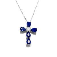 Collana in argento con croce blu
