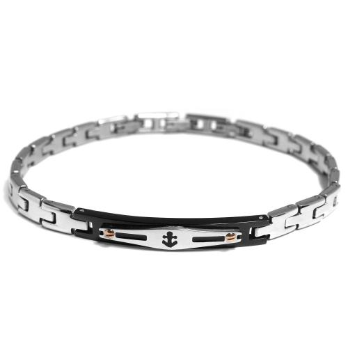Bracciale in acciaio con piastrina con ancora