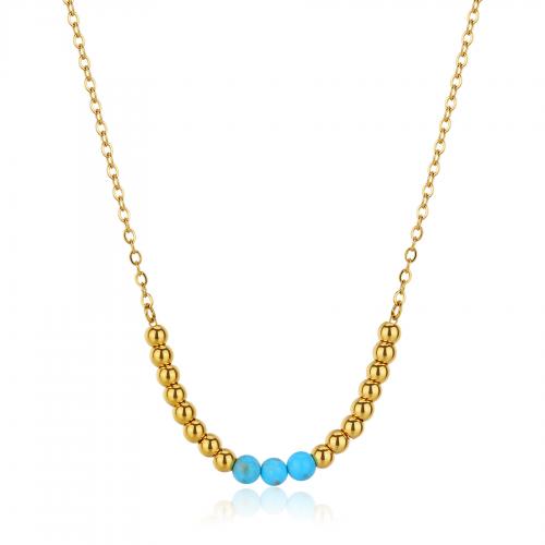 Collana dorata serie Glint con sferette in turchese