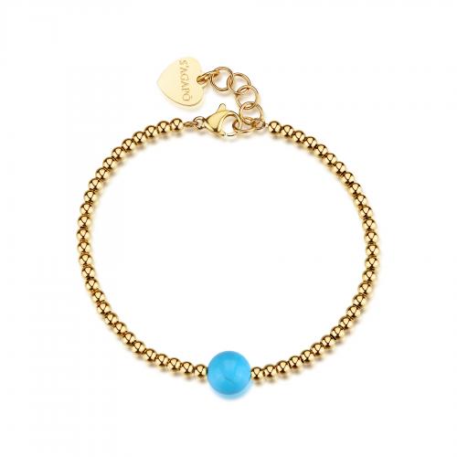 Bracciale dorato serie Glint con sfera di turchese
