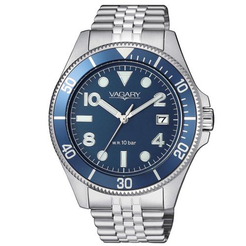 Solo tempo in acciaio, 41 mm., quadrante blu
