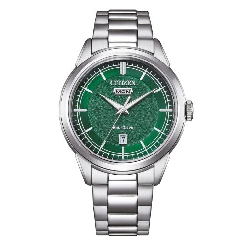 Eco-Drive day-date in acciaio, verde, 41 mm.