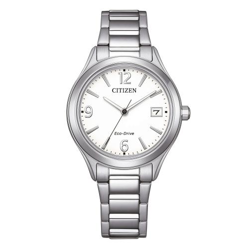 Eco-Drive solo tempo donna in acciaio, bianco, 33,5 mm.