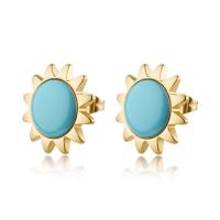 Orecchini dorati serie Glowy a sole con smalto azzurro