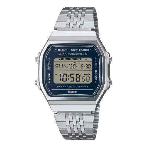 Orologio digitale con contapassi, Bluetooth, acciaio, blu
