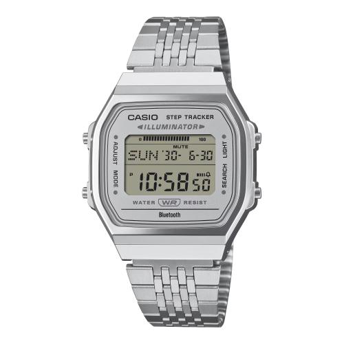 Orologio digitale con contapassi, Bluetooth, acciaio, silver