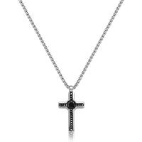Collana serie Proud con croce acciaio/PVD nero e cristallo