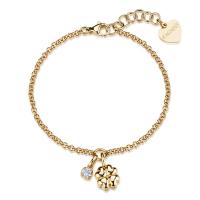 Bracciale dorato serie Click con quadrifoglio e punto luce