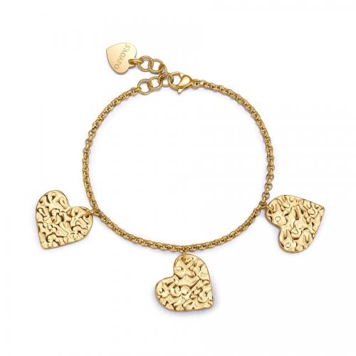 Bracciale dorato serie Emotion con tre cuori