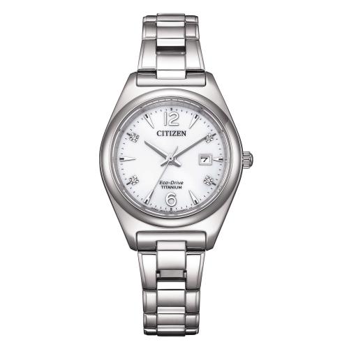 Eco-Drive solo tempo donna in titanio con diamanti, bianco